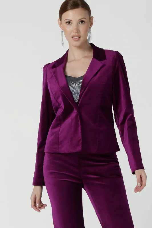 Sasha Jacket in Magenta Velveteen Chenille Fabric Brocade Fabric Lace Fabric
