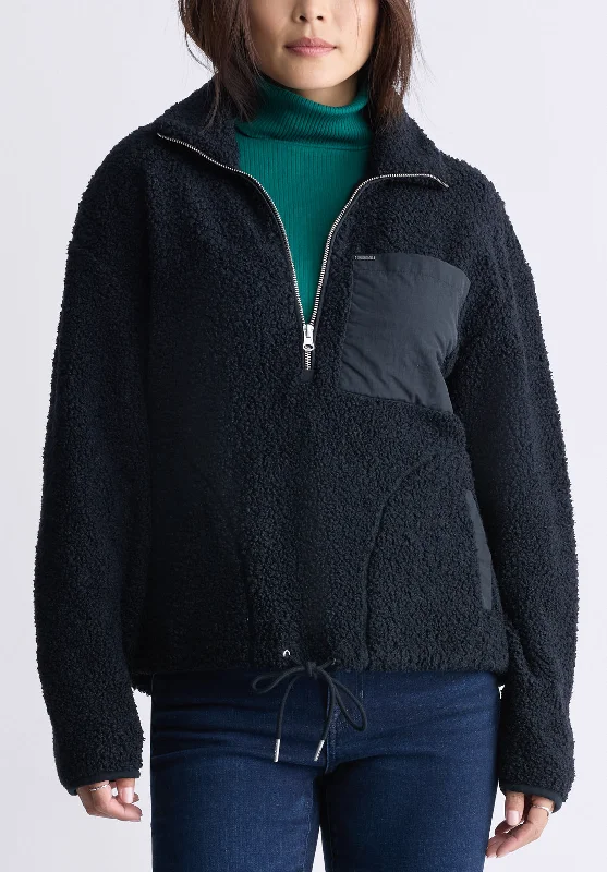 Sena Women's Sherpa Jacket with Chest Pocket, Black - JK0036F Cotton Fabric Linen Fabric Terry Fabric Sena Women's Sherpa Jacket with Chest Pocket, Black - JK0036F Cotton Fabric Linen Fabric Terry Fabric