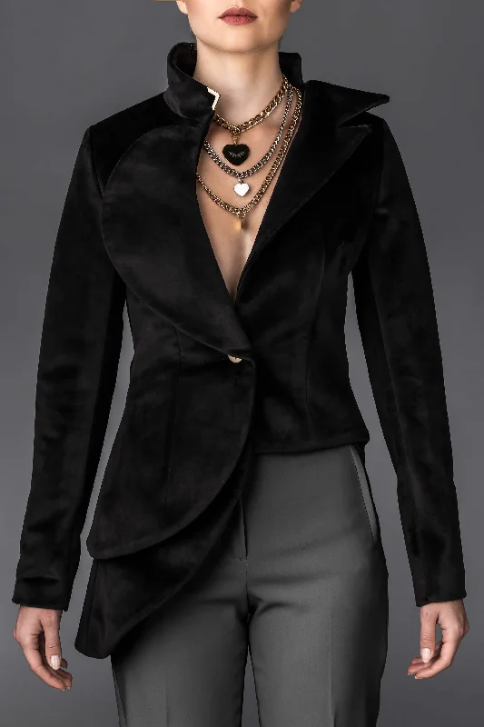 Women's Black Jacket Diana Snapped Jacket Toggled Jacket Drawstring Jacket