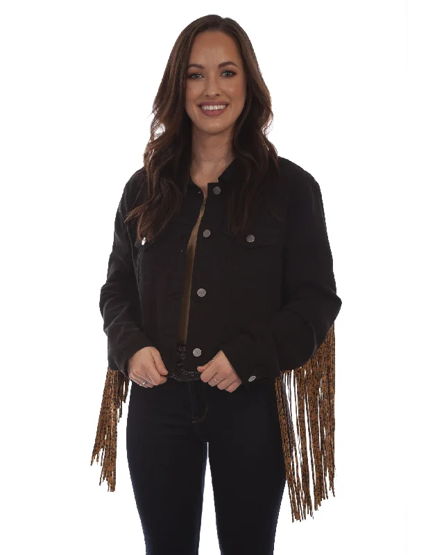 Women's Fringe Denim Jacket Satin Fabric Silk Fabric Chiffon Fabric