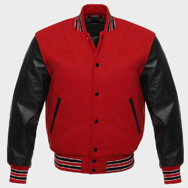 Womens Varsity Jacket Red Snapped Jacket Toggled Jacket Drawstring Jacket