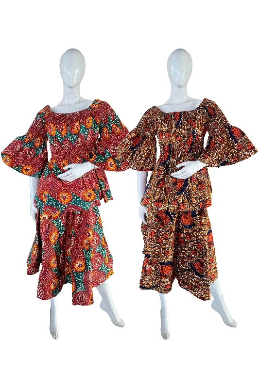 African Midi Skirt and Smoked Peplum Blouse (Pack of 2 Pieces) cashmere skirt soft