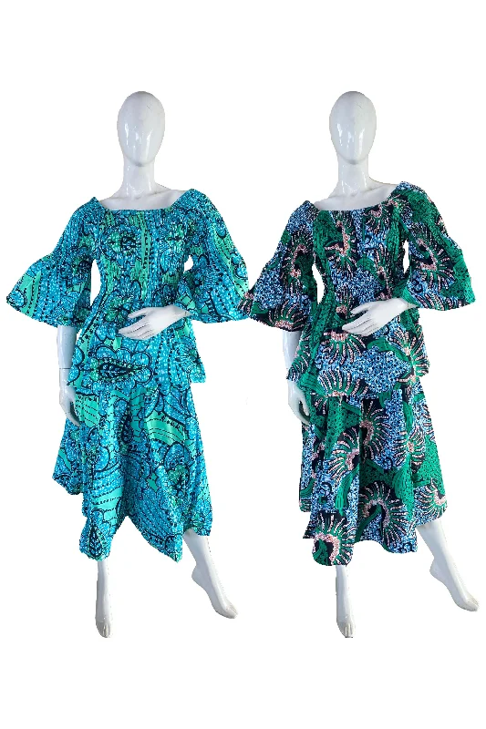 African Midi Skirt and Smoked Peplum Blouse (Pack of 2 Pieces) button skirt front