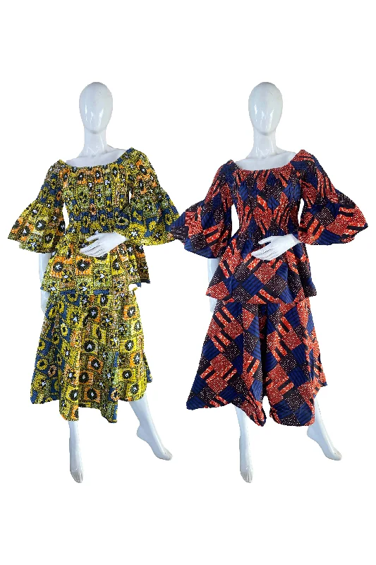 African Midi Skirt and Smoked Peplum Blouse (Pack of 2 Pieces) corduroy skirt durable