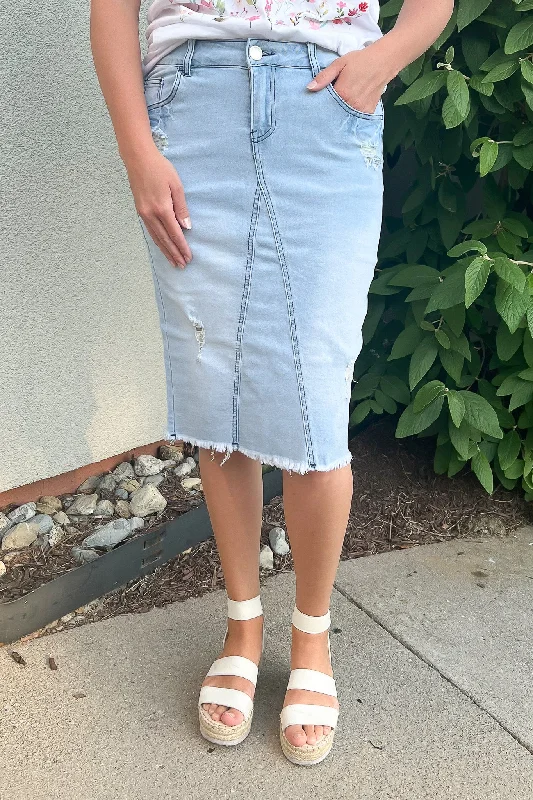 Brenna Distressed Denim Skirt in Lt. Wash summer skirt style