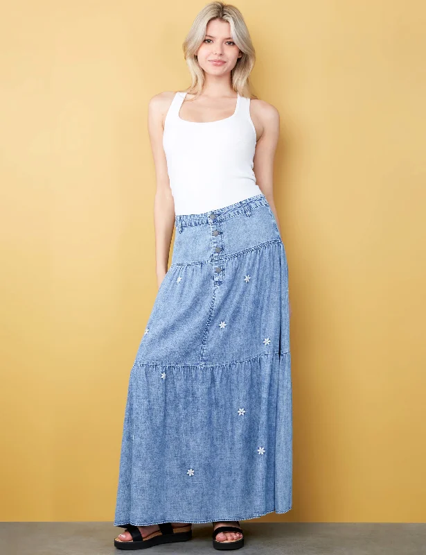 Denim Flower Skirt spandex blend skirt