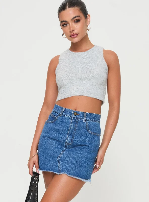 Eren Denim Mini Skirt Mid Wash cashmere skirt soft