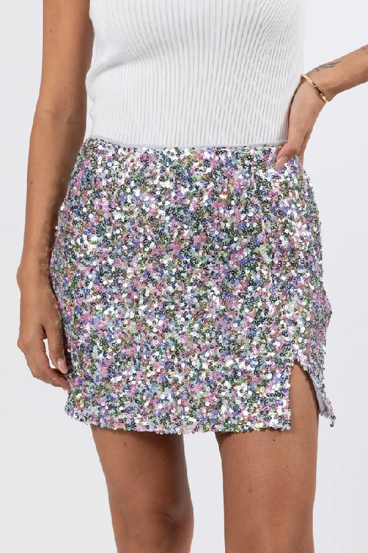 Fairy Lights Silver Multi Sequin Mini Skirt chiffon skirt flowing