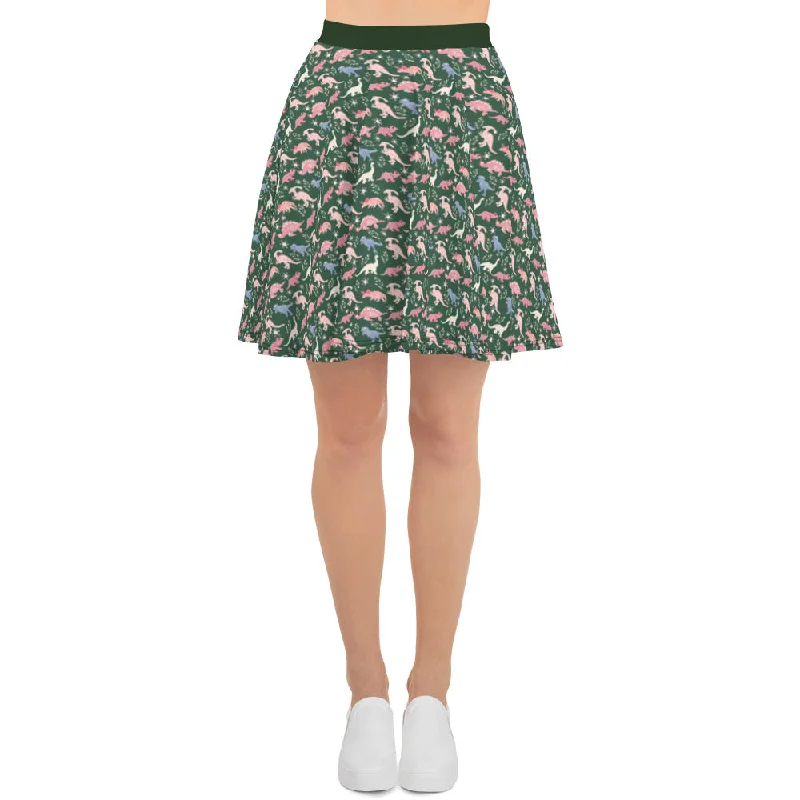 Floral Dinosaurs - Women's Dinosaur Skirt linen skirt natural