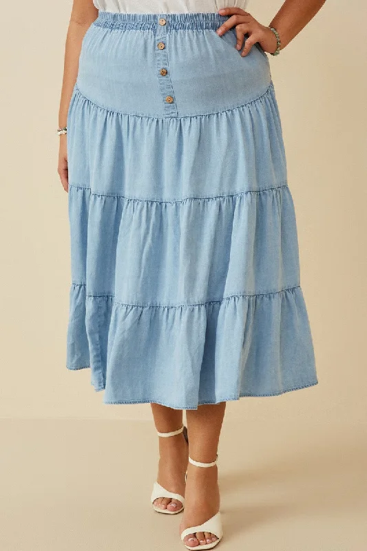 Plus Tiered Tencel Skirt Style 6950 in Light Blue velvet skirt sumptuous