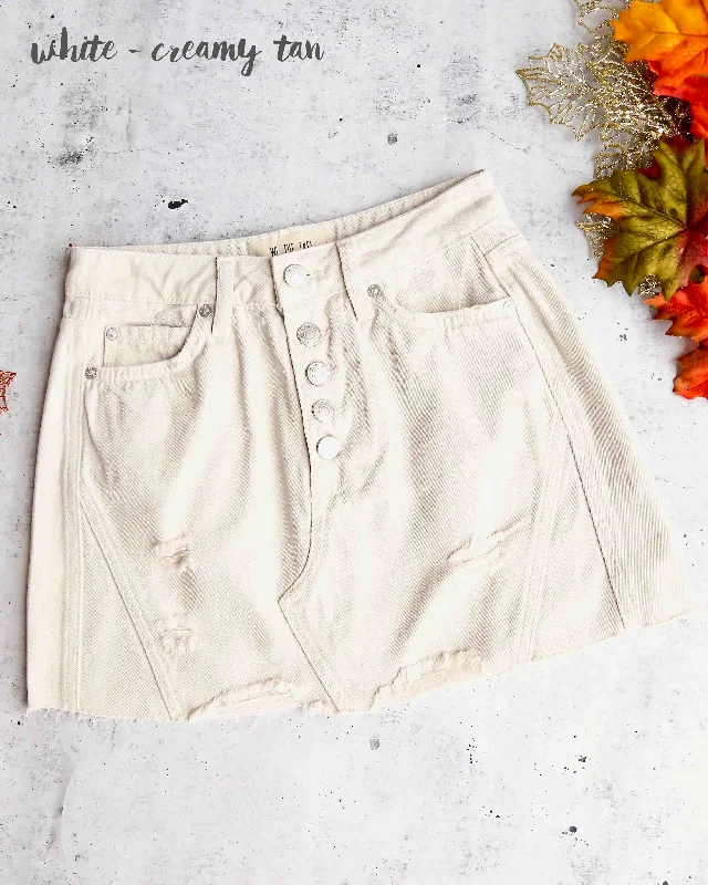 Free People - Denim A-Line Skirt in White/Creamy Tan linen skirt natural