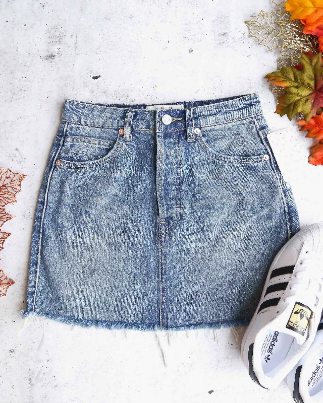 Free People - Rugged A-Line Denim Mini Skirt in Blue wool skirt warm