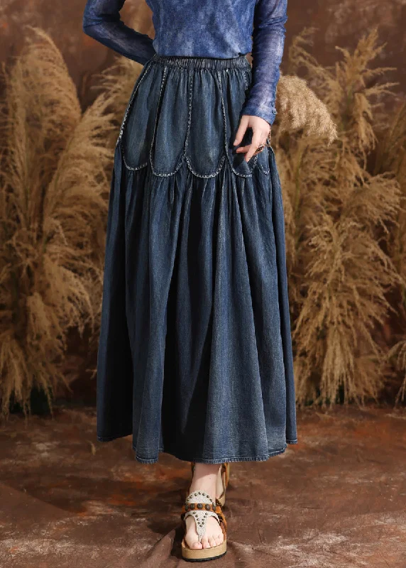 French Navy Patchwork Elastic Waist A Line Denim Skirts Summer corduroy skirt comfortable