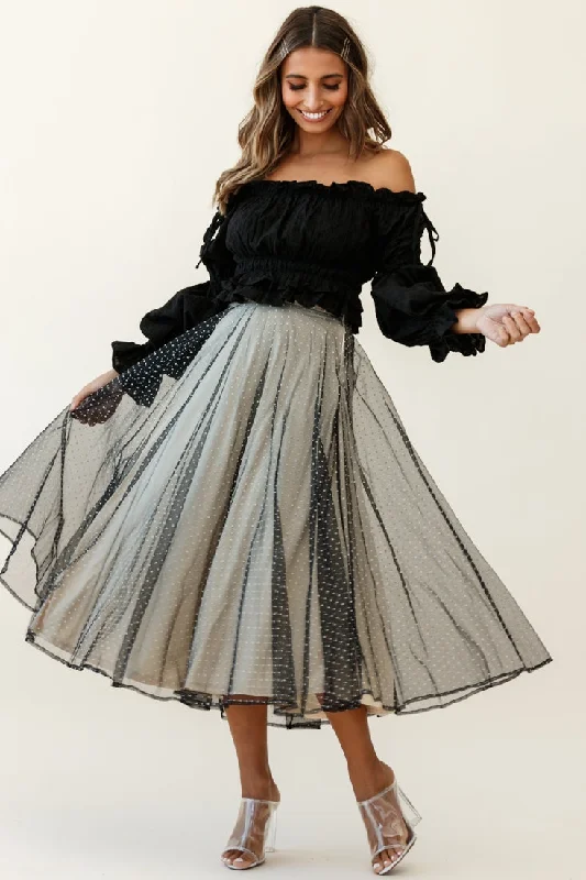 Jasmine Hail Spot Mesh Midi Skirt Black lace skirt elegant