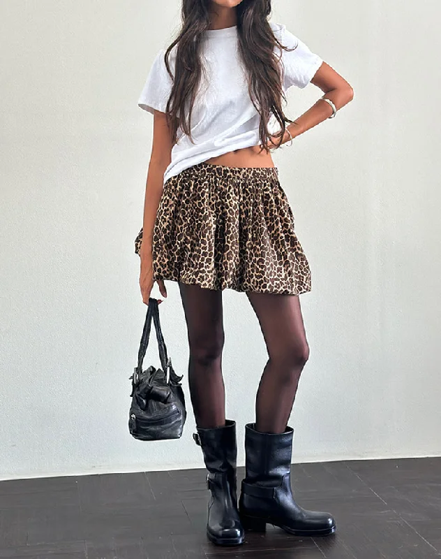 Kayowi Puffball Mini Skirt in Rar Leopard Sandstorm silk skirt luxurious