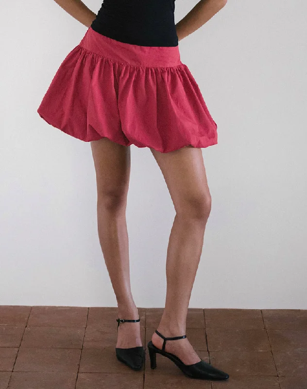 Kiyowo Puffball Mini Skirt in Adrenaline Red linen skirt airy