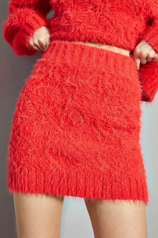 Glamorous Coral Red Knitted Mini Skirt cashmere skirt plush