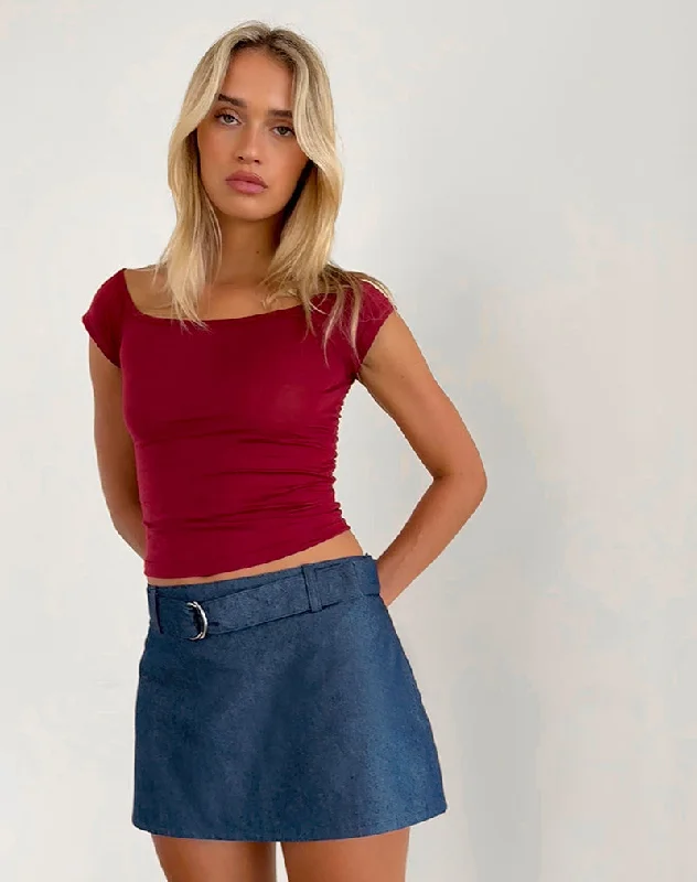 Marine Belted Skirt in Denim Chambray Indigo leather skirt sleek