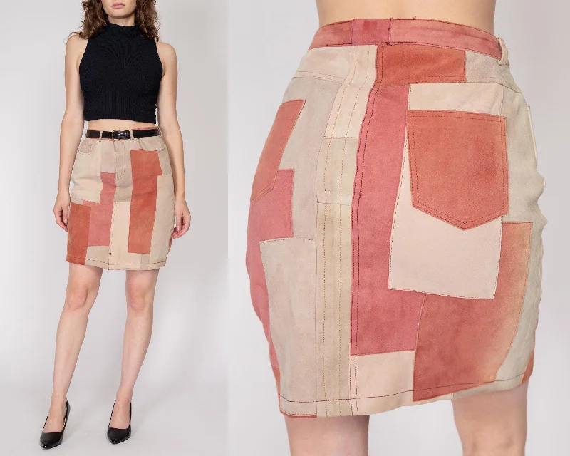 Medium Suede Patchwork Mini Skirt breathable skirt fabric