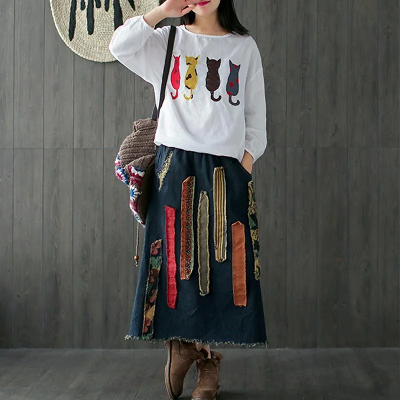 Franfreluche Patchwork Denim Skirt chiffon skirt airy