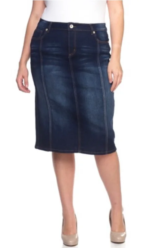 Plus Panel Denim Pencil Skirt Style 77105X Dark Indigo Wash leather skirt sleek