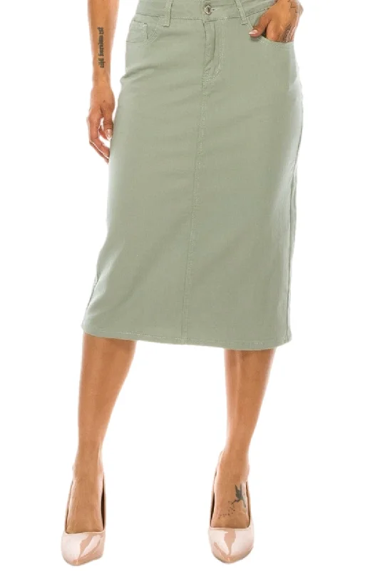 Plus Twill Skirt 79174X In Sage corduroy skirt durable