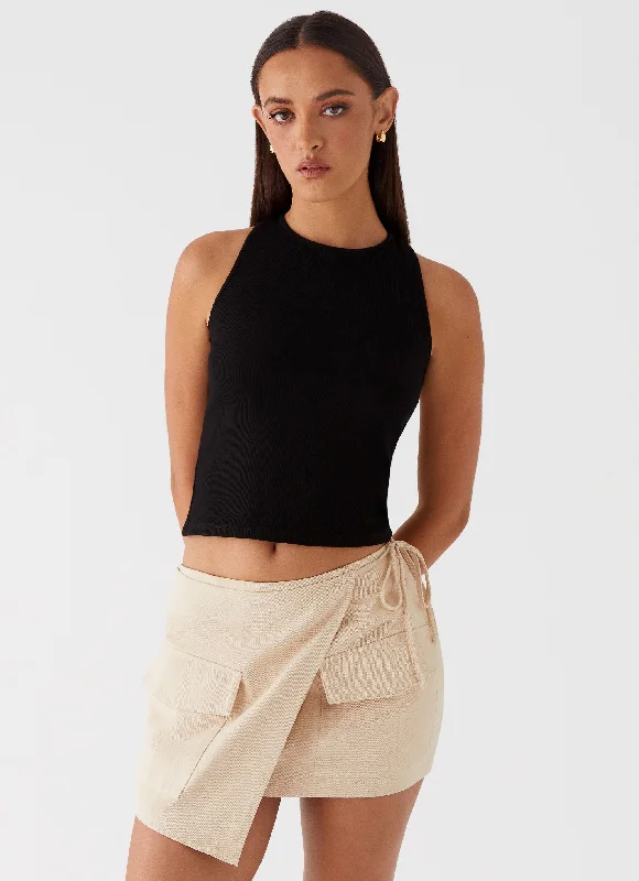 Rae Tie Side Pocket Skirt - Ivory spandex blend skirt