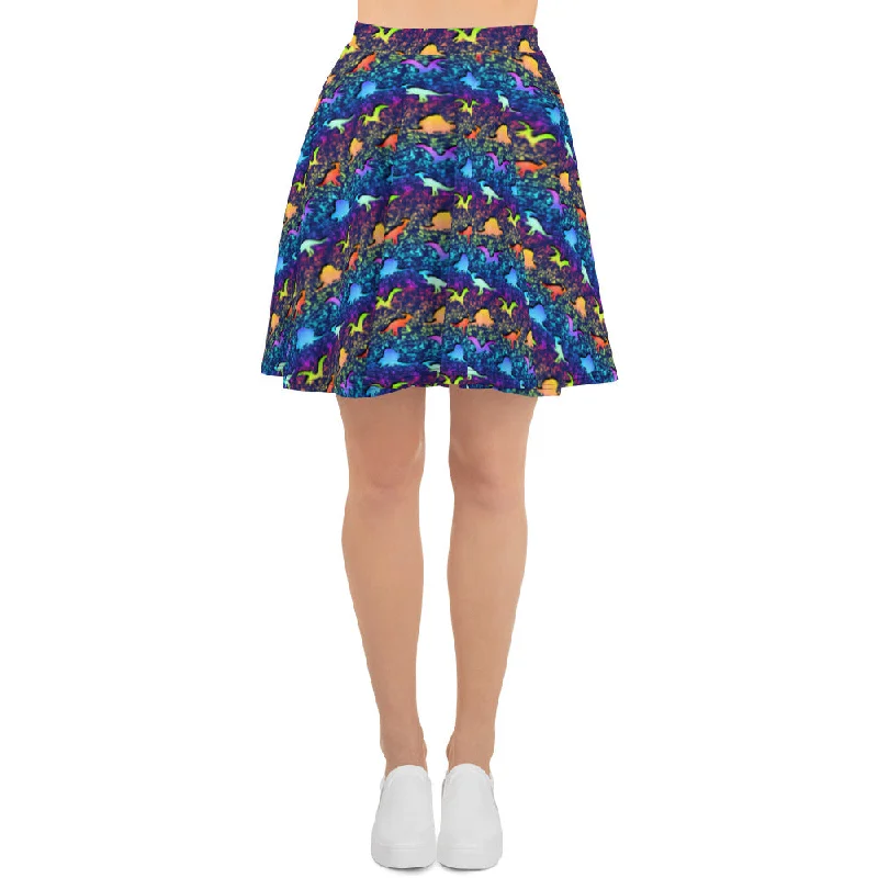 Rainbow Retro Dinosaurs - Dinosaur Skirt asymmetrical skirt cut