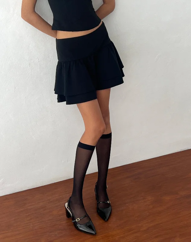 Samrina Pleated Tailored Mini Skirt in Black leather skirt sleek