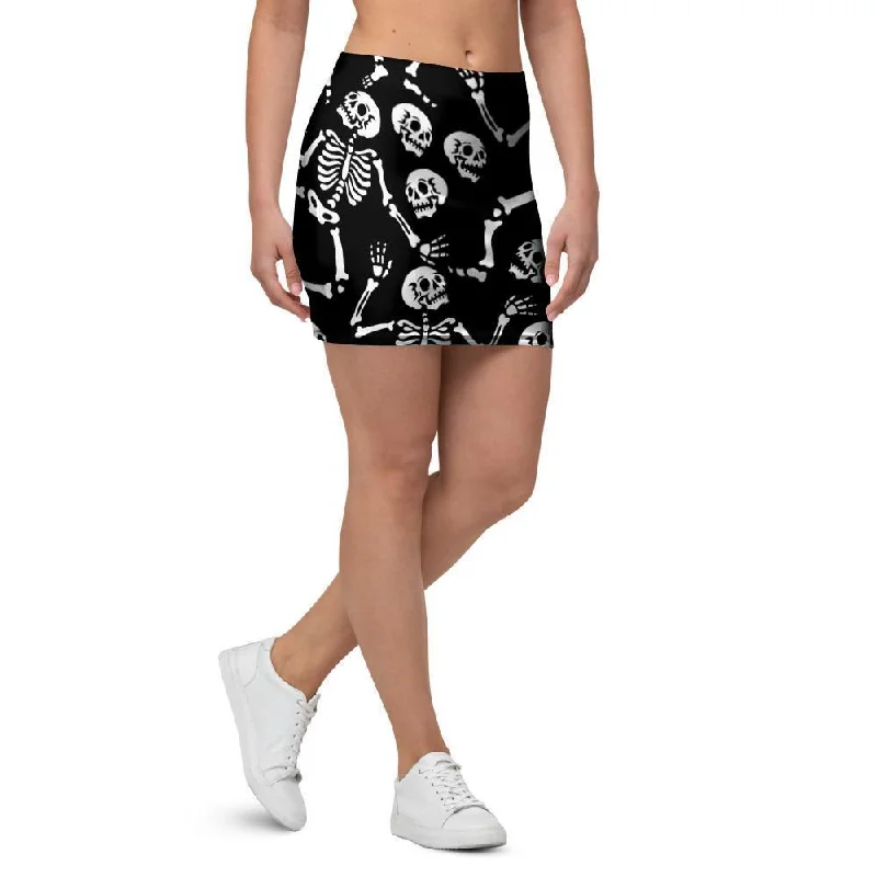 Skeleton Dancing Halloween Mini Skirt ribbed skirt waist