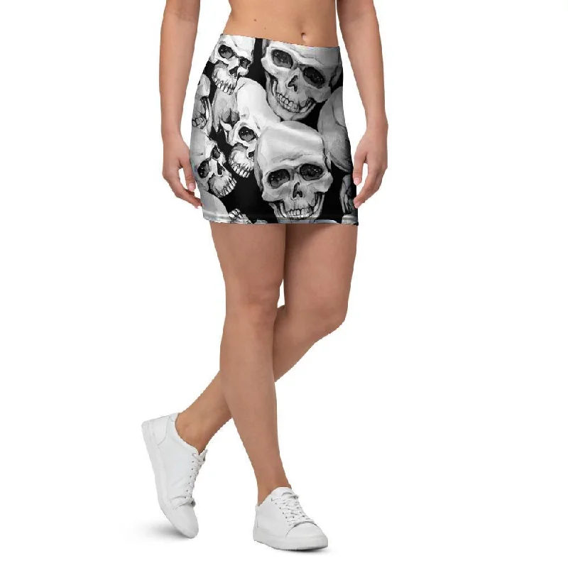 Skull Mini Skirt satin skirt smooth