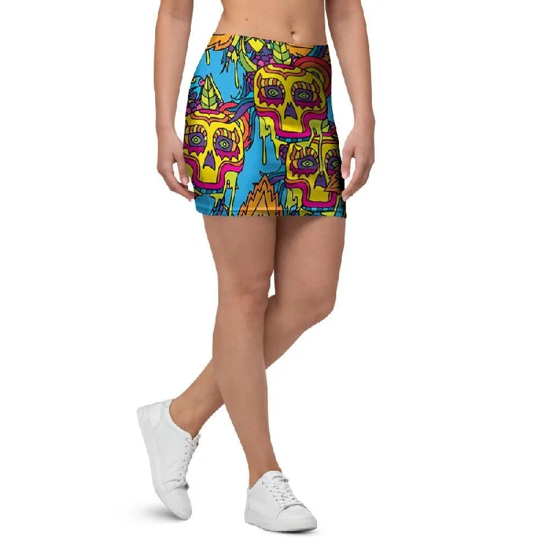 Skull Trippy Psychedelic Mini Skirt boho skirt vibe