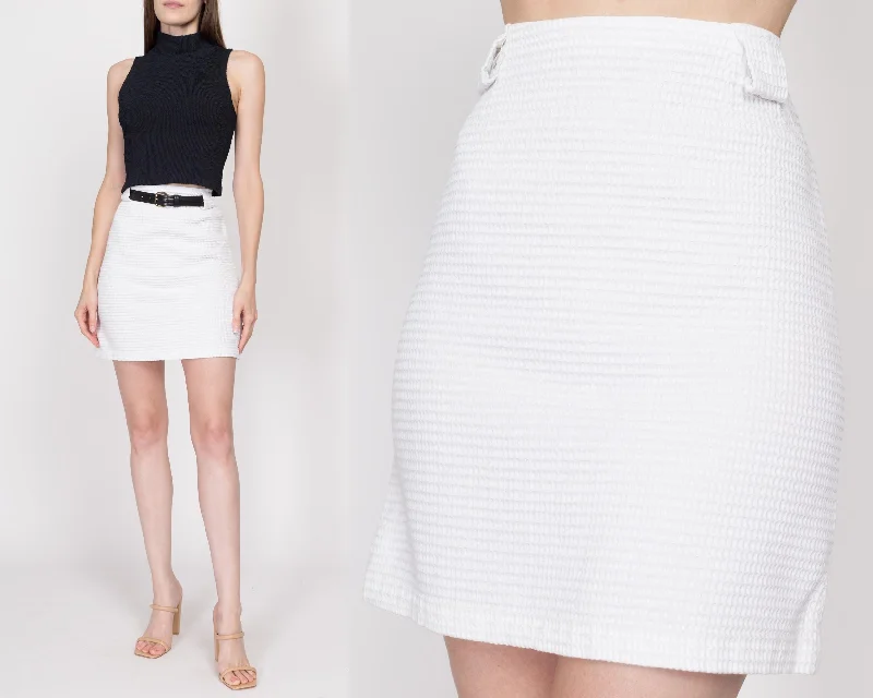 Small 60s White Waffle Knit Mini Skirt 26.5" leather skirt durable