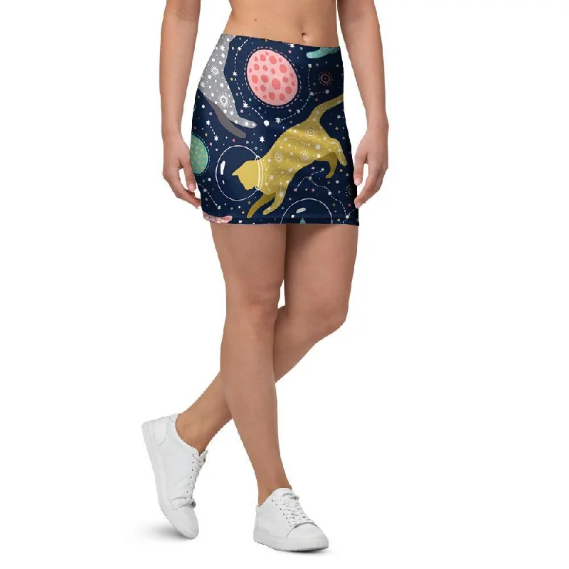 Space Cat Print Mini Skirt breathable skirt fabric