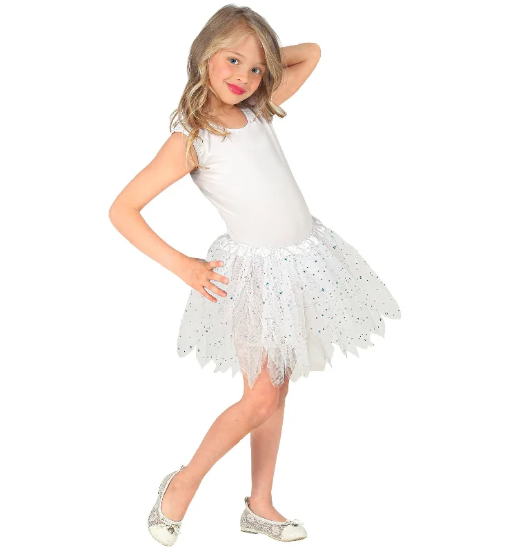 Sparkling Tutu Skirt White Kids flowy skirt hem