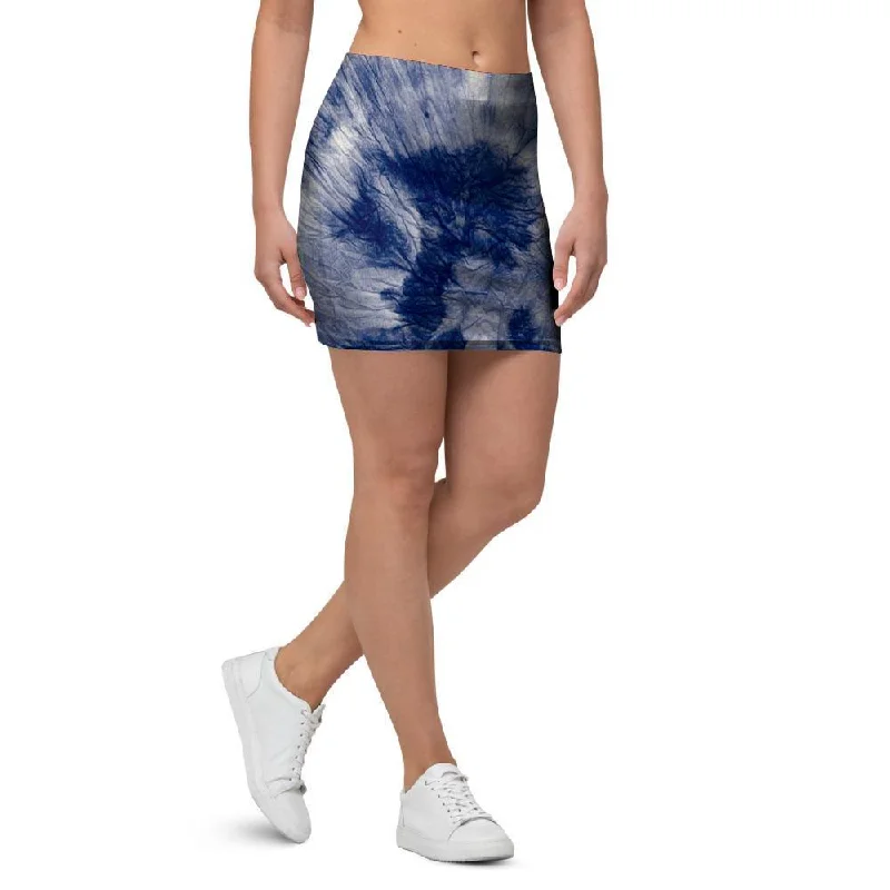 Spiral Blue Swirl Tie Die Mini Skirt wool skirt thick