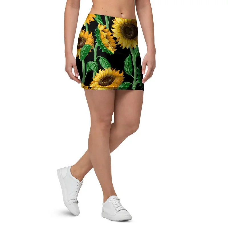 Sunflower Black Print Mini Skirt silk skirt elegant