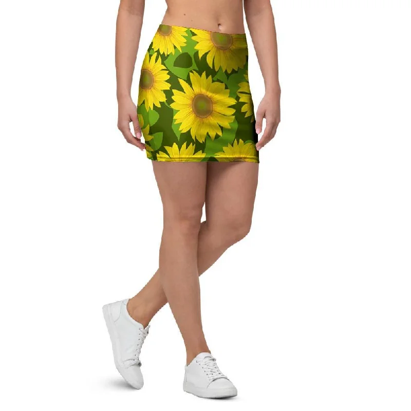 Sunflower Flower Print Mini Skirt ruffled skirt detail