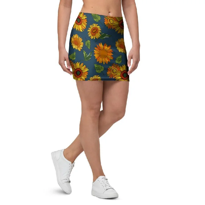 Sunflower Print Mini Skirt cashmere skirt soft