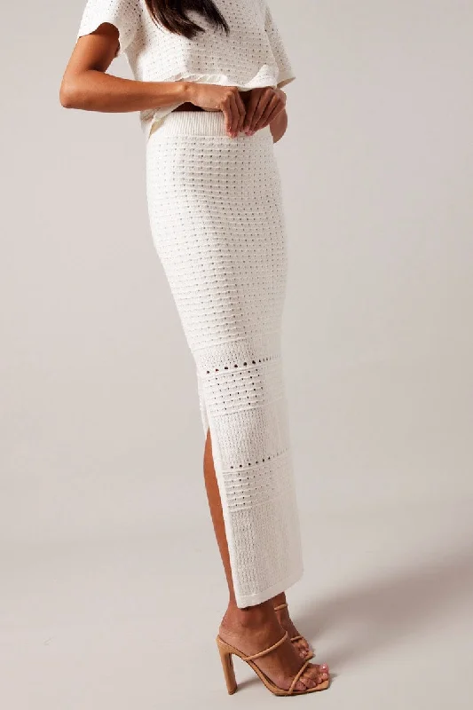 White Knit Skirt Crochet High Rise chiffon skirt airy