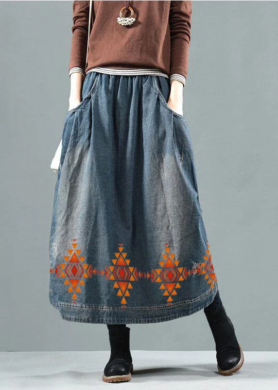 Blue-Diamond Pockets Retro Patchwork Summer Skirts Denim lace skirt romantic