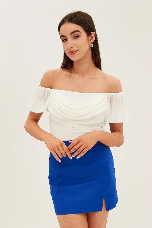 Blue Mini Skirt High Rise Front Split wool skirt sturdy
