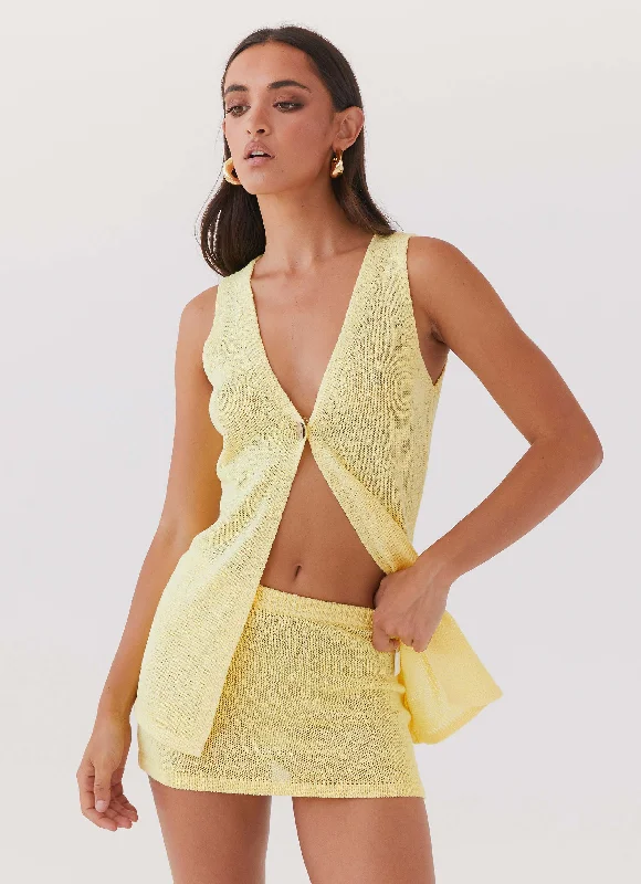 Capri Glow Knit Mini Skirt - Canary leather skirt modern