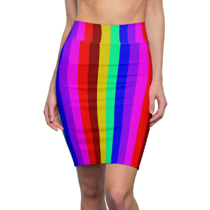 Colourful Rainbow Women's Pencil Skirt, Gay Pride Flag-Inspired Skirt For Women-Made in USA wool skirt warm