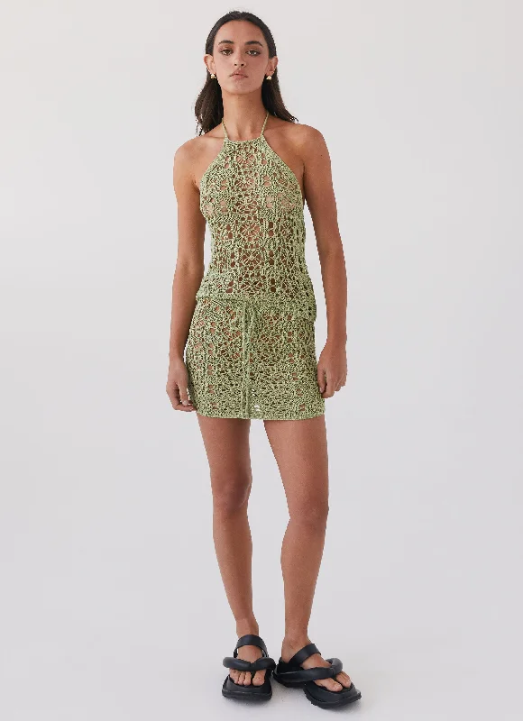 Free Mind Crochet Mini Skirt - Light Olive seamless skirt comfort