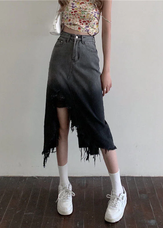 French Gradient Color Front Open Tasseled Denim Skirts Summer corduroy skirt textured French Gradient Color Front Open Tasseled Denim Skirts Summer corduroy skirt textured