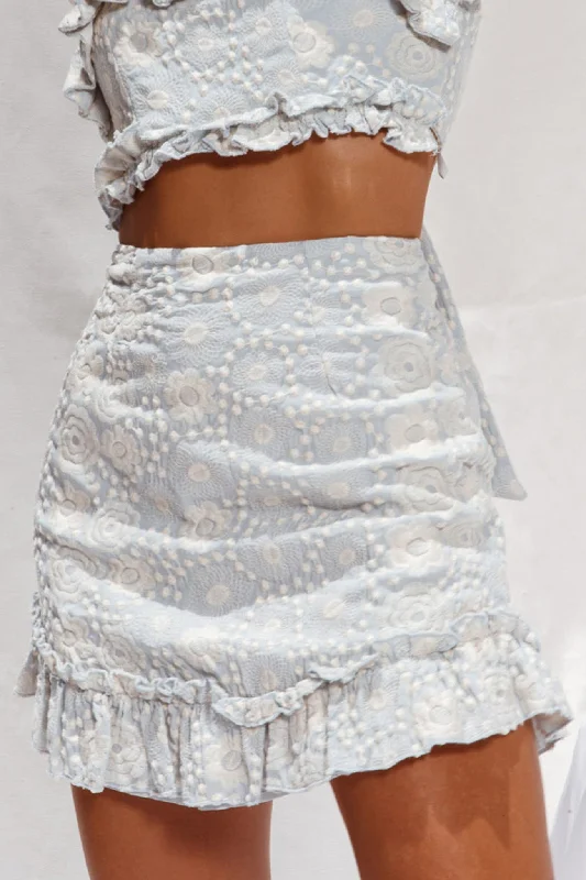 Frill Seeker Embroidery Mini Skirt Blue cashmere skirt soft