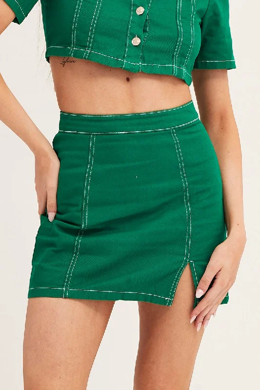 Green Contrast Stitch Mini Skirt lace skirt intricate