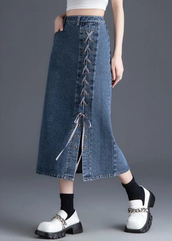 Handmade Blue Zippered High Waist Denim Skirts Spring corduroy skirt comfortable