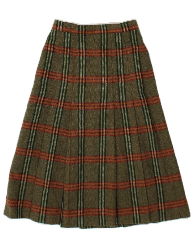 HENRY WHITE Womens A-Line Skirt UK 12 Medium W28 Green Check Lambswool seamless skirt comfort HENRY WHITE Womens A-Line Skirt UK 12 Medium W28 Green Check Lambswool seamless skirt comfort